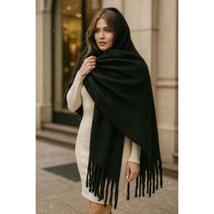 Sciarpa Invernale Lunga Nera Luminos Butik con Nappe Spesse, Morbida e Strutturata per Climi Freddi - sal1257 - Product Image 4