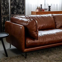 Ensemble de canapé sectionnel en cuir véritable vintage, extensible en forme de L, éponge écologique, durable, élégant, salon, hôtel