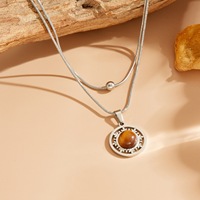 Collier pendentif en pierre œil de tigre, double couche, en acier inoxydable, chaîne serpent ronde, accessoires en or 18 carats, TGXL10532