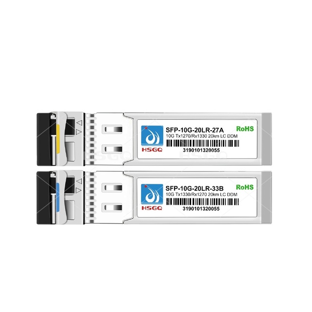 HSGQ 10G SFP+ BIDI Optical Transceiver Module 20KM 1270nm TX/1330nm RX LC Duplex SMF DDM 4G Wi-Fi 3G Networks Silver FTTX