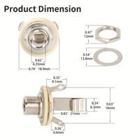 Cables de conexión TS mono hembra de 1/4 de pulgada para montaje en panel, conector TS mono hembra de 1/4 de pulgada (6.35mm) para guitarra, conector de níquel para teléfono