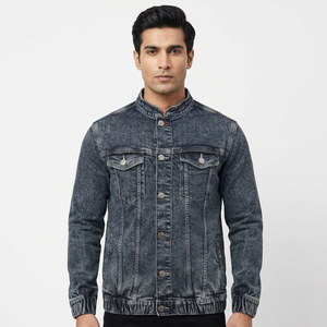 Jeans d'hiver à doublure en polaire délavée en denim 100% coton bleu clair personnalisés Vestes Vente en gros pour hommes - Product Image 1