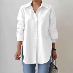 Venta al por mayor primavera nueva moda cuello camisa de manga larga Color sólido <span class=keywords><strong>Extra</strong></span> grande suelta camisa informal ropa de <span class=keywords><strong>mujer</strong></span> - Product Image 1