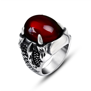 Unisex Dragon <b>Ring</b> Stainless Steel Black Red Stone Bezel Setting <b>Couple</b> Jewelry Gift SA782 - Product Image 5