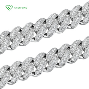 Cadena <span class=keywords><strong>Cubana</strong></span> de Oro Sólido Real de 10K, 14K, 18K con Diamantes de Laboratorio Redondos HPHT, Collar de Eslabones Cubanos con Diamantes Cultivados en Laboratorio de Corte Redondo - Product Image 2