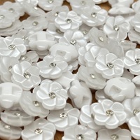 Kancing Resin Bunga Plum Berhiaskan Rhinestone Desain Bunga Enam Kelopak dengan Tangkai Tersembunyi, Kancing Dekoratif untuk Kemeja, Gaun, dan Rajutan