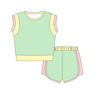 Conjunto de yoga sin mangas para niña, modelo GSD3309, personalizado, para niñas activas, con falda verde de estampado sólido, venta al por mayor, para verano. - Product Image 1