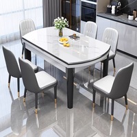 Table Ronde Pliante Rétractable en Bois, Ensemble de Salle à Manger Italien Brillant Effet Ardoise, Mobilier Moderne Minimaliste pour la Maison