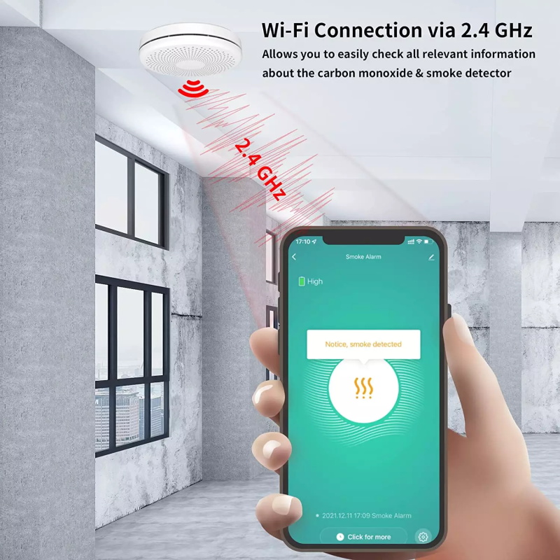 Tuya WiFi Smart CO and Smoke Alarm Detector 2 in 1 Combination alarm sound 85dB Wifi Smoke and Carbon Monoxide Alarm Detector