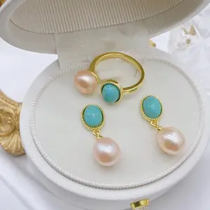 Trendprodukte 2023 Neuheiten Mode lila natürliches frischwasser Perle Türkis Stollen Halskette Schmuckset für Dame