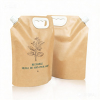 Sac d'emballage en papier kraft liquide pour shampooing biodégradable écologique imprimé sur mesure, pochette debout avec bec verseur