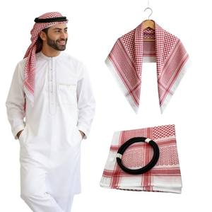 工場卸売 カスタム 55インチ シフォン チェック柄 ストライプ 通気性 レッド ケフィヤ ラップ イスラム教徒用 メンズ スカーフ - Product Image 1