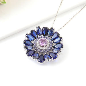 2025 baru gaya kustom bunga Cluster liontin 925 perak murni biru korundum + zirkon wanita mode perhiasan liontin hadiah - Product Image 2