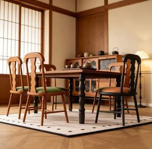 New Arrival Retro Solid Wood Dining <b>Table</b> Set with 6 Mismatched Upholstered Chairs for Home Kitchen Dining Room Furniture - Product Image 5