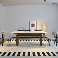 Table à manger contemporaine en bois massif avec plateau en marbre moderne, base en noyer, mobilier de maison, 6 places, pour salle à manger, hôtel
