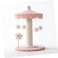 En gros, Griffoir pour chat de luxe classique en forme de carrousel, rose macaron, structure d'escalade pour animaux de compagnie avec balles suspendues et jouet étoile à ressort, 58 cm