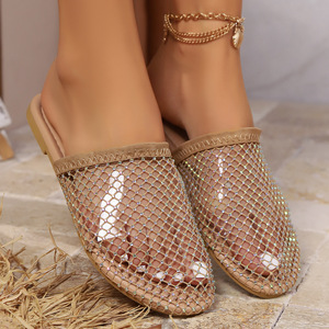 Pantuflas de malla transpirables para mujer, estilo europeo y americano, talla grande, planas, cómodas y frescas, novedad de verano 2025 - Product Image 1