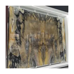 Gold Fire Yellow Quartzite Pattern Stone Slab Price For Hotel Wall Flooring Design