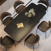 Ensemble table et chaises de salle à manger haut de gamme italien moderne minimaliste en bois massif couleur noyer et dalle de pierre pour usage en restaurant, Nouveauté 2024
