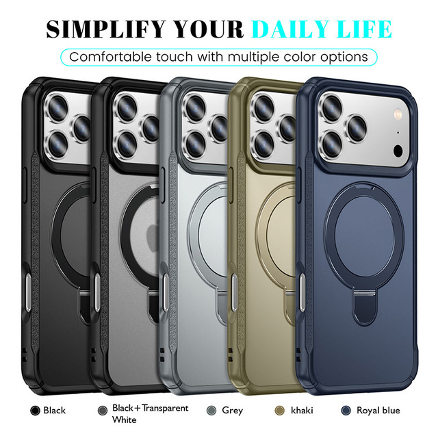 Magnetic Kickstand Phone Case for iPhone 17 Pro Max Shockproof PC TPU Cover with Wireless Charging Support