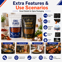 Sachets personnalisés mats refermables en aluminium avec fermeture éclair pour sauces épicées, herbes et épices, emballage de poudre d'assaisonnement