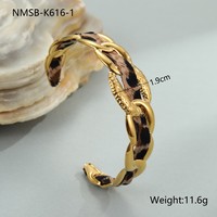Bracelets Chaîne de Luxe pour Femme à Imprimé Léopard en Acier Inoxydable, Manchette Réglable Style Cubain Enveloppée d'Écharpe