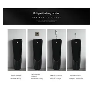 <span class=keywords><strong>Urinoir</strong></span> en céramique à capteur automatique de conception moderne <span class=keywords><strong>Urinoir</strong></span> mural intégré noir sur pied pour adultes pour salle de bain et hôtel - Product Image 2