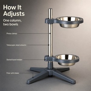 Adjustable Raised <b>Cat</b> <b>Feeder</b> Dual Stainless Steel Bowls Non Slip Base for <b>Cats</b> and Small Dogs Modern Design Indoor Use - Product Image 5