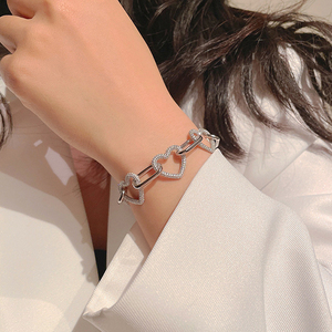 Pulsera de Cadena con Corazón, Plata de Ley 925, Pulsera de Eslabones con Corazón de Plata - Product Image 2