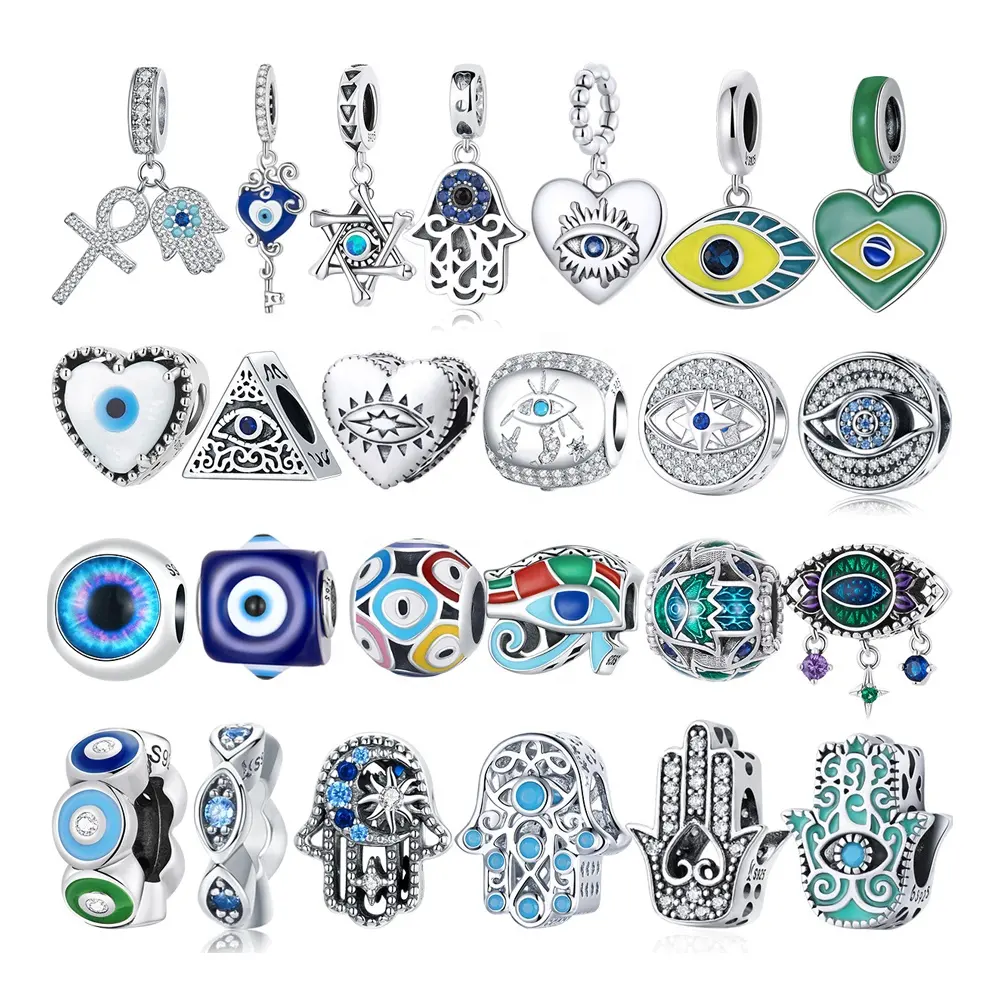 Braccialetto fai da te 925 perline sciolte in argento Sterling carino malocchio blu Designer ispirato Charms per la creazione di gioielli