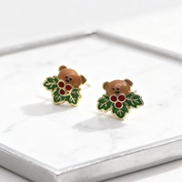 Boucles d'oreilles clous en argent 925 plaqué or Hongqi Holly Bear avec zircon serti clos, design mignon pour cadeau de fête et d'anniversaire