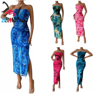 Robe décontractée imprimée pour femme, style européen et américain, sans manches, avec fente à l'ourlet - Product Image 2