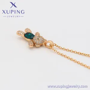 A00770977 Xuping Perhiasan Fashion Lucu Beruang dengan Bertatahkan Berlian 18K Emas Hewan Liontin Kalung Series