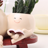 Sourire Visage Planteur Pot Résine Smiley Visage Planteur pour Intérieur Extérieur Plante Mignon Tête Banc Lecture Succulent Pot De Fleur