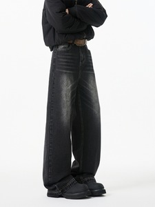 Streetwear Herenwijde <span class=keywords><strong>Jeans</strong></span> met wijde pijpen, katoen, vintage, verbleekt, baggy <span class=keywords><strong>jeans</strong></span> voor heren, effen zwart, blauw gewassen <span class=keywords><strong>jeans</strong></span> - Product Image 5