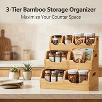 Organisateur de vaisselle empilable à 3 niveaux en bambou carbonisé avec séparateur amovible pour cuisine et bureau – Bacs de rangement pour garde-manger