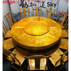 Table et chaises de salle à manger en bois massif de style chinois Phoebe à bordure dorée, options personnalisables, fonction cuisinière à induction D - Product Image 5