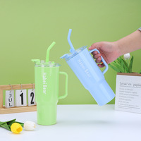 Lot de 3 Bouteilles d'Eau en Gros avec Couvercle et Paille – Gourdes Portables en Plastique avec Poignée