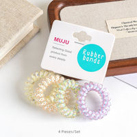 MUJU B535 4PCS Ikat Rambut Spiral TPU Premium 3.5cm Motif Kotak-kotak Warna-warni Elastis Tipe Kabel Telepon untuk Wanita dengan Kartu Logo Kustom