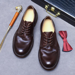 Chaussures Oxford en cuir véritable haut de gamme, fabriquées à la main, semelles en caoutchouc, à lacets, bout fermé, pour hommes d'affaires, anti-odeur, antidérapantes - Product Image 3