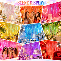 En gros Rideau à franges holographique irisé 1x2m, Décor de fond pour Anniversaire, Mariage, Fête, Rentrée scolaire, Pâques