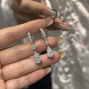 S925 Pure Silver Dangle <b>Earrings</b> Luxurious <b>Moon</b> God's Tears with Long Water Drop Diamond High Grade Sensory Connection Pear - Product Image 5