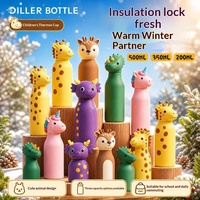 Gobelet isotherme en acier inoxydable 350 ml avec tête d'animal de dessin animé, double boisson, portable, pour enfants, avec paille