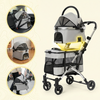 Chariot pour animaux de compagnie à double étage, grand espace, transfrontalier, détachable, pliable, 4 roues, en alliage d'aluminium, tissu Oxford, pour chats et chiens, vente en gros
