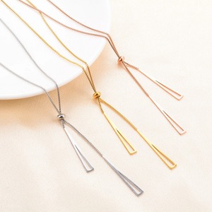 Collier ajustable en acier inoxydable avec pendentif triangle géométrique pour femme, longue chaîne à pampilles, ras-de-cou, bijou en métal, cadeau - Product Image 1
