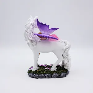 OEM 가정 정원 장식 수제 미니어처 3D 그림 동상 사용자 정의 수지 공예 신비한 요정과 흰색 유니콘 인형
