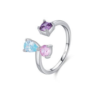 S925 Sterling Silver Open <b>Adjustable</b> <b>Ring</b> Inlaid Three Color Zircon Fashion Stackable Jewelry Gift For Women Daily Party Wear - Product Image 1