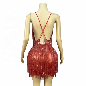 Abito da palcoscenico con cristalli scintillanti e catene, sexy, con bretelle e schiena scoperta, per donne, per spettacoli, feste, <span class=keywords><strong>cantanti</strong></span>, abbigliamento alla moda - Product Image 4