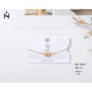 Pulsera de Acero Inoxidable Virgo, Chapada en Oro, con Circonita Cúbica, Cadena de Eslabones, Joyería Astrológica Unisex, 12 Piezas, Regalo - Product Image 1