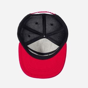 Meaufactures Custom Two Tone Black and Red <b>Flat</b> Brim Mesh 7 Panel Snapback Baseball <b>Cap</b> for <b>Men</b> - Product Image 6